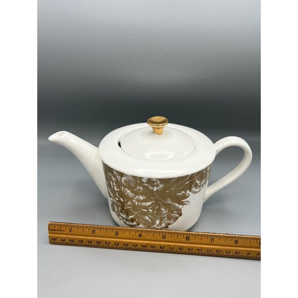 Nicole Miller Home Teapot Gold on White Contemporary Floral Design High Tea - Picture 4 of 11